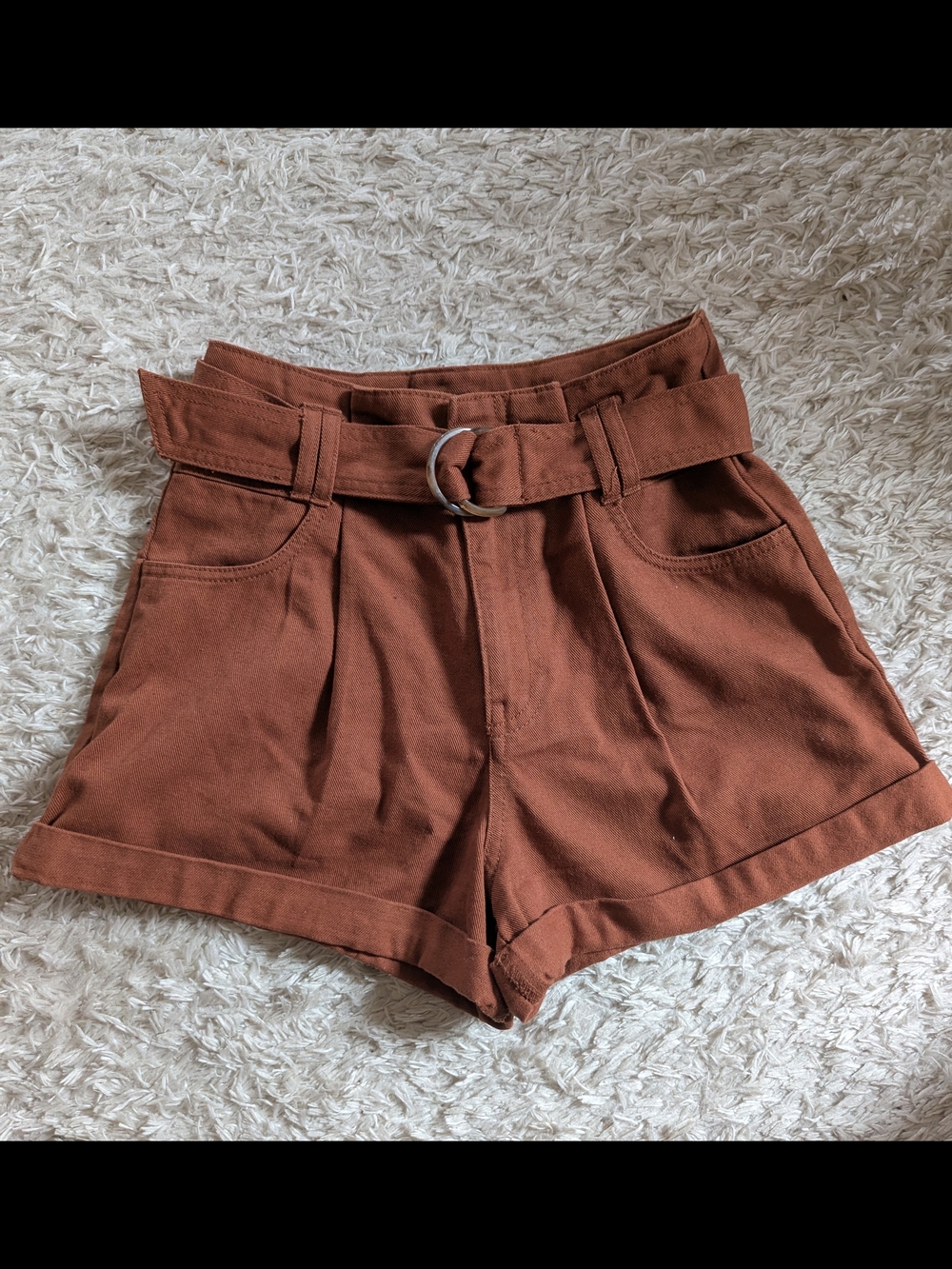 Forever 21 High-Waist Belted Shorts - Rust